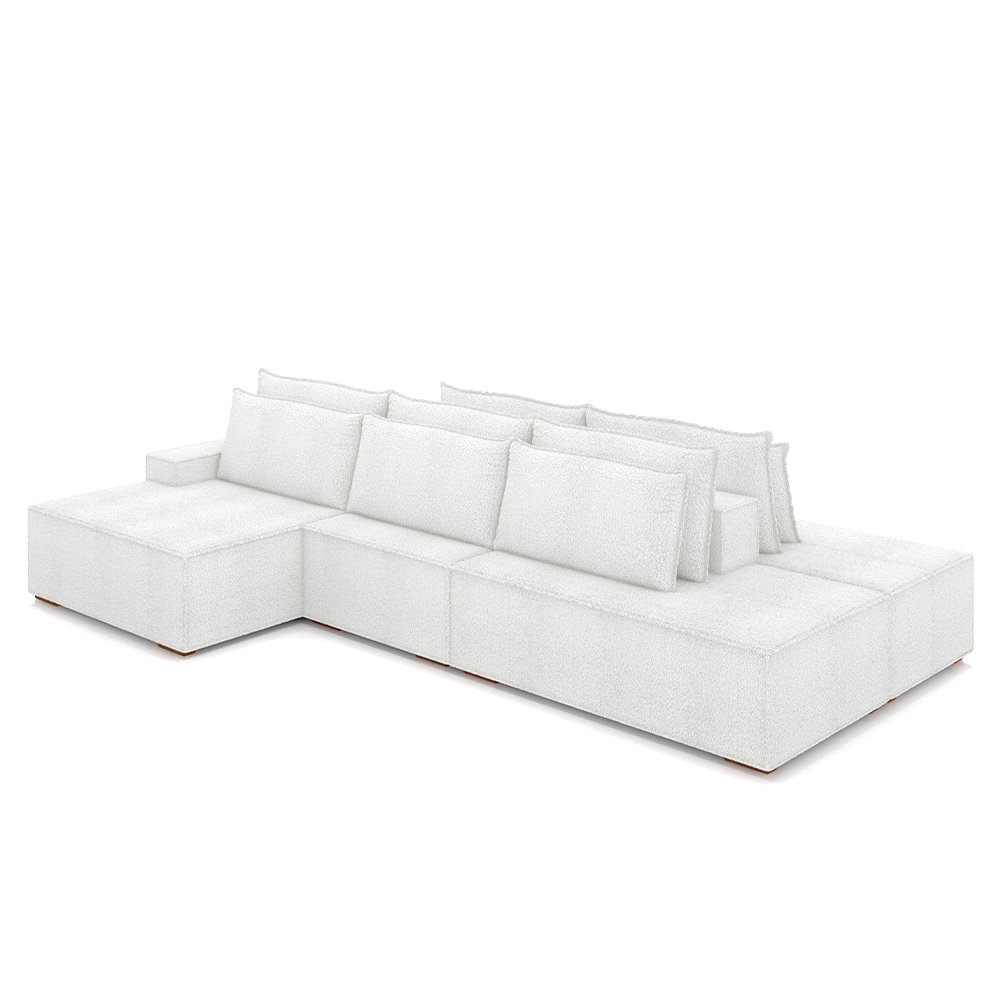 Sofá Ilha com Encosto e Almofadas Delta 395cm Modulado Chaise e Puffs Bouclê Off White G52 - Gran Be - 2