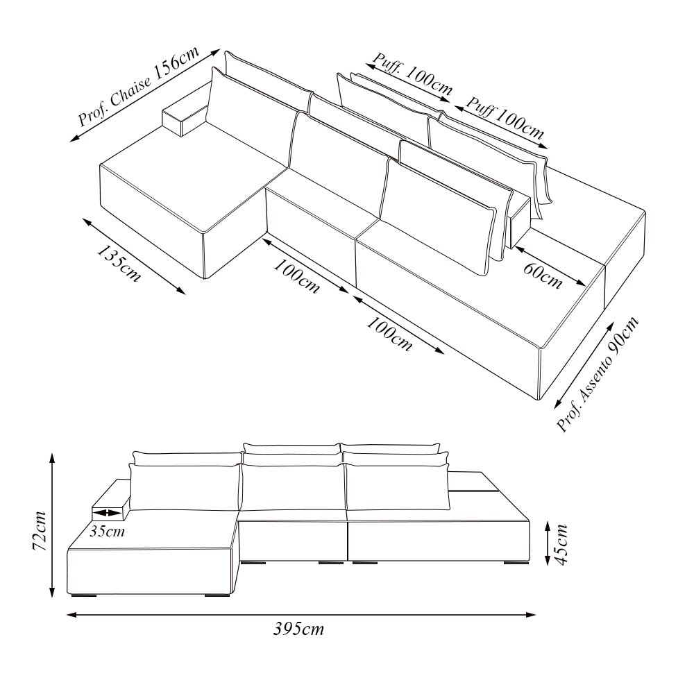 Sofá Ilha com Encosto e Almofadas Delta 395cm Modulado Chaise e Puffs Bouclê Off White G52 - Gran Be - 4