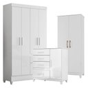 Ver imagem 1 de Guarda Roupa Solteiro Chile com Cômoda Vênus com Pés e Armário Multiuso Jade Branco Brilho– Moval