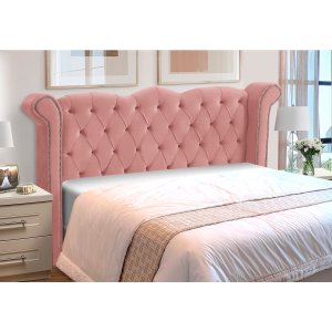 Cabeceira Solteiro Estofada Madeira Luxo Cama Box Lunna:rosa