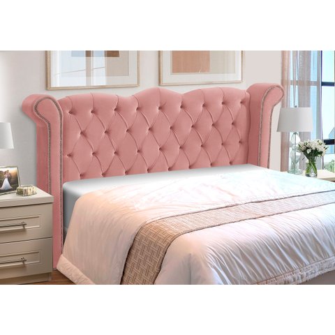 Cabeceira Solteiro Estofada Madeira Luxo Cama Box Lunna:rosa