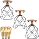 Ver imagem 1 de 3 Lustre Teto Plafon + 3 Lâmpada Led Industrial Aramado Cálice Preto Retrô Vintage Cobre Rose