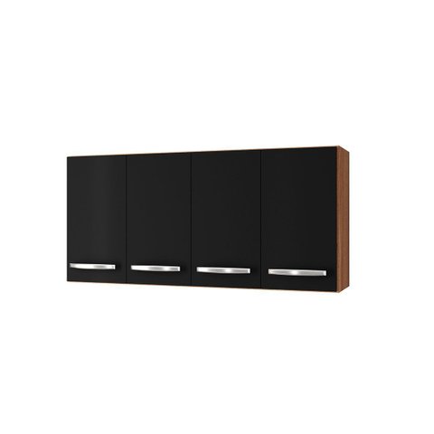 Armário Aéreo de Cozinha 120 Cm com 4 Portas Lara Savana / Preto