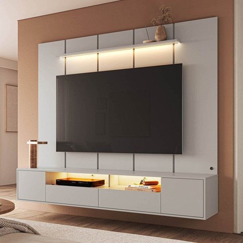 Rack com Painel para TV até 75 Polegadas 200x136cm Horizonte CabeCasa MadeiraOriginals Offwhite