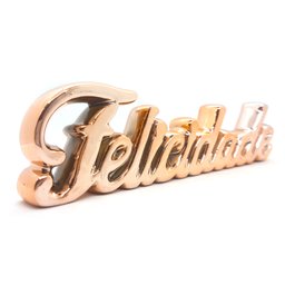 Palavra Felicidade Cerâmica Decorativa Enfeite Sala Rosé - 2