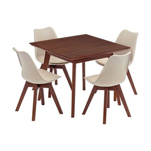 Conjunto de Mesa de Jantar Quadrada 90cm X 90cm com 4 Cadeiras Leda Design Nude