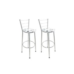 Kit 2 Banqueta Alta Prata Cozinha Gourmet Americana Balcão:branco Floral - 1