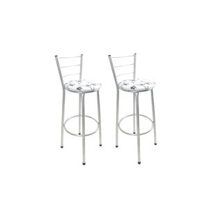 Kit 2 Banqueta Alta Prata Cozinha Gourmet Americana Balcão:branco Floral