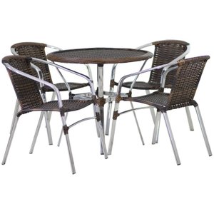 Jogo 4 Cadeiras Alumínio e Mesa Tampo Tramado Fibra Sintética para Jardim Piscina Varanda Floripa