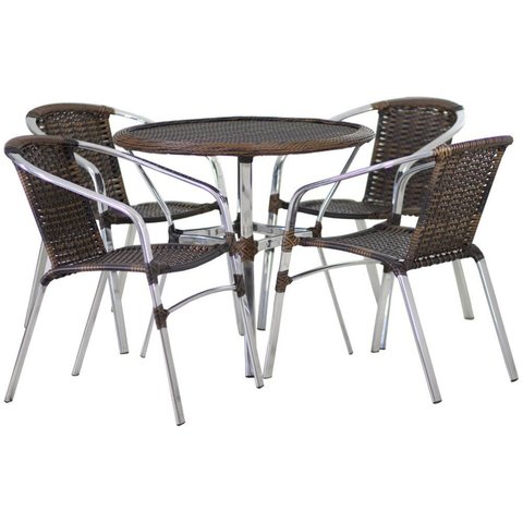 Jogo 4 Cadeiras Alumínio e Mesa Tampo Tramado Fibra Sintética para Jardim Piscina Varanda Floripa