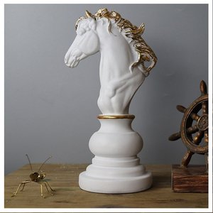 Decoração Peças de Xadrez Cavalo Escultura Média Estátua 16cm
