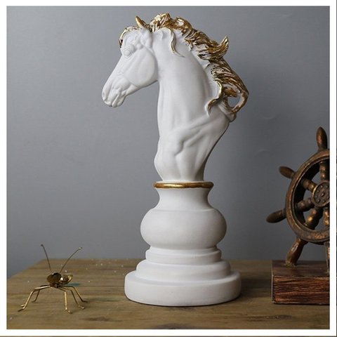 Decoração Peças de Xadrez Cavalo Escultura Média Estátua 16cm