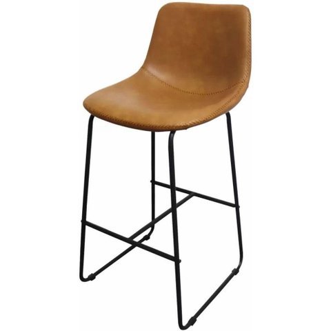 Banqueta Oxford Couro Ecologico Caramelo Base Aço 100cm - 70810
