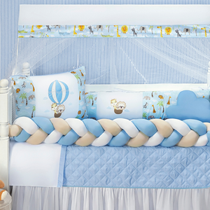 Kit Berço Safari Menino 11 Peças Estampado de Bichinhos + Naninha:azul