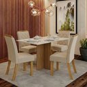 Ver imagem 1 de Conjunto Sala de Jantar Layla Max 4 Lugares Tampo MDF Cadeiras Estofadas Off White 120cm Casa 812