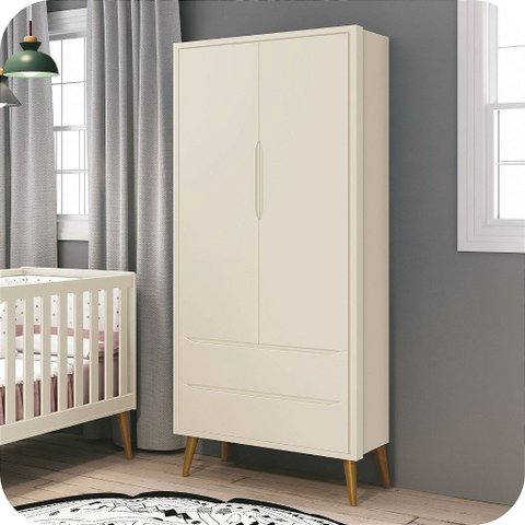 Guarda Roupa Infantil 2 Portas e 2 Gavetas Retrô Areia Theo Madeira