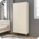 Ver imagem 2 de Guarda Roupa Infantil 2 Portas e 2 Gavetas Retrô Areia Theo Madeira