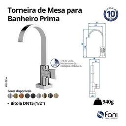 Torneira de Mesa Lavatório Bica Alta Prima 1.1/2" Cromado (1195 C-210) - 6