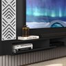 Painel Tv Quarto 170 cm Com Prateleira e Nichos Preto e Branco Roma Cambel - 3