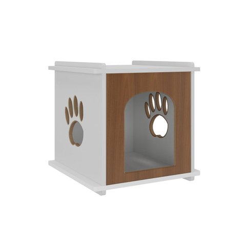 Mesinha de Cabeceira C/ Espaço Pet Cama Casinha Gato Cachorro Patinha Caminha:marrom