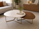 Ver imagem 4 de Kit 2 Mesa de Centro Orgânica Base Metal Dourado Luxo Branco Marmorizado/ Amadeirado