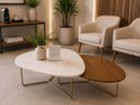 Ver imagem 2 de Kit 2 Mesa de Centro Orgânica Base Metal Dourado Luxo Branco Marmorizado/ Amadeirado