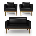 Ver imagem 2 de Conjunto 2 Poltronas e 1 Namoradeira Decorativa Isabella Pés Fixo em Madeira Castanho Pu Preto Brilh