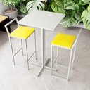 Ver imagem 1 de Conjunto Mesa Alta Bar Bistrô Quadrada Branca 2 Banquetas Confort Estofado White Don Castro