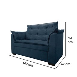 Sofá 2 Lugares para Sala Moderno Confortável Elegance Suede:azul Marinho - 5
