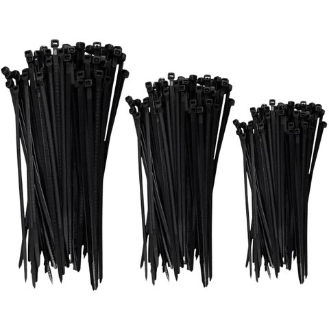 Abraçadeira Nylon Preta Enforca Gato 100 Un 2,5 X 200mm + 100 Un 3,6 X 200mm + 100 Un 4,8 X 300mm