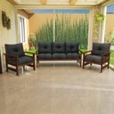 Ver imagem 2 de Conjunto Sofá Havaí 3 Lugares + 2 Poltronas de Madeira com Almofadas Confortáveis - Cinza