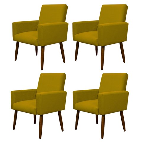 Kit 4 Poltronas Decorativa Sala e Quarto Nina Suede Herrero:amarelo