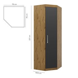 Guarda Roupa Canto 1 Porta Ipê Nobre Grafite Gênova Batrol - 3