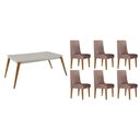 Ver imagem 1 de Sala Jantar Mesa Havana Tampo C/ Vidro Curvo 180cm+6 Cadeiras Dakota Madeira Naturale/off White -