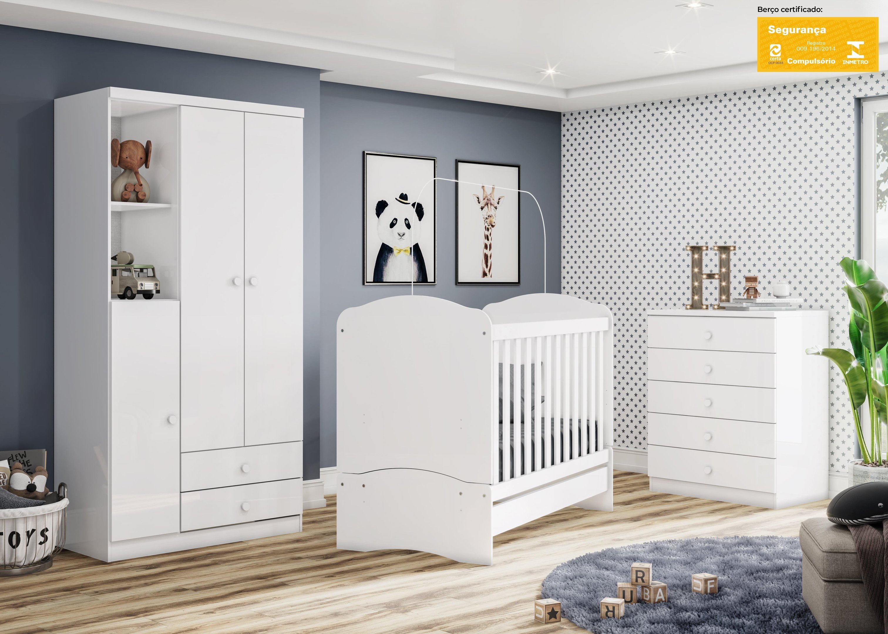 Dormitório Infantil Bala de Menta Branco - Henn | MadeiraMadeira
