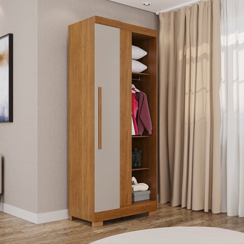 Guarda-Roupa Modulado Canto com Pé 1 Porta Fortaleza Marrom/Cinamomo/Off-White