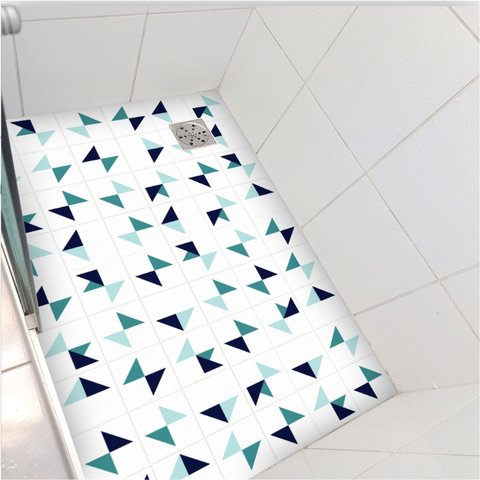 Adesivo Piso Box Banheiro Arte Tons de Turquesa Antiderrapante Colacomigo 1,20 X 1,50 Metros