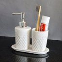 Ver imagem 2 de Kit Banheiro Lavabo Branco Cerâmica Dispenser 3 Peças Prata
