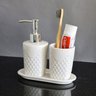 Kit Banheiro Lavabo Branco Cerâmica Dispenser 3 Peças Prata - 2