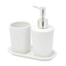 Kit Banheiro Lavabo Branco Cerâmica Dispenser 3 Peças Prata - 1