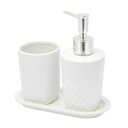 Ver imagem 1 de Kit Banheiro Lavabo Branco Cerâmica Dispenser 3 Peças Prata