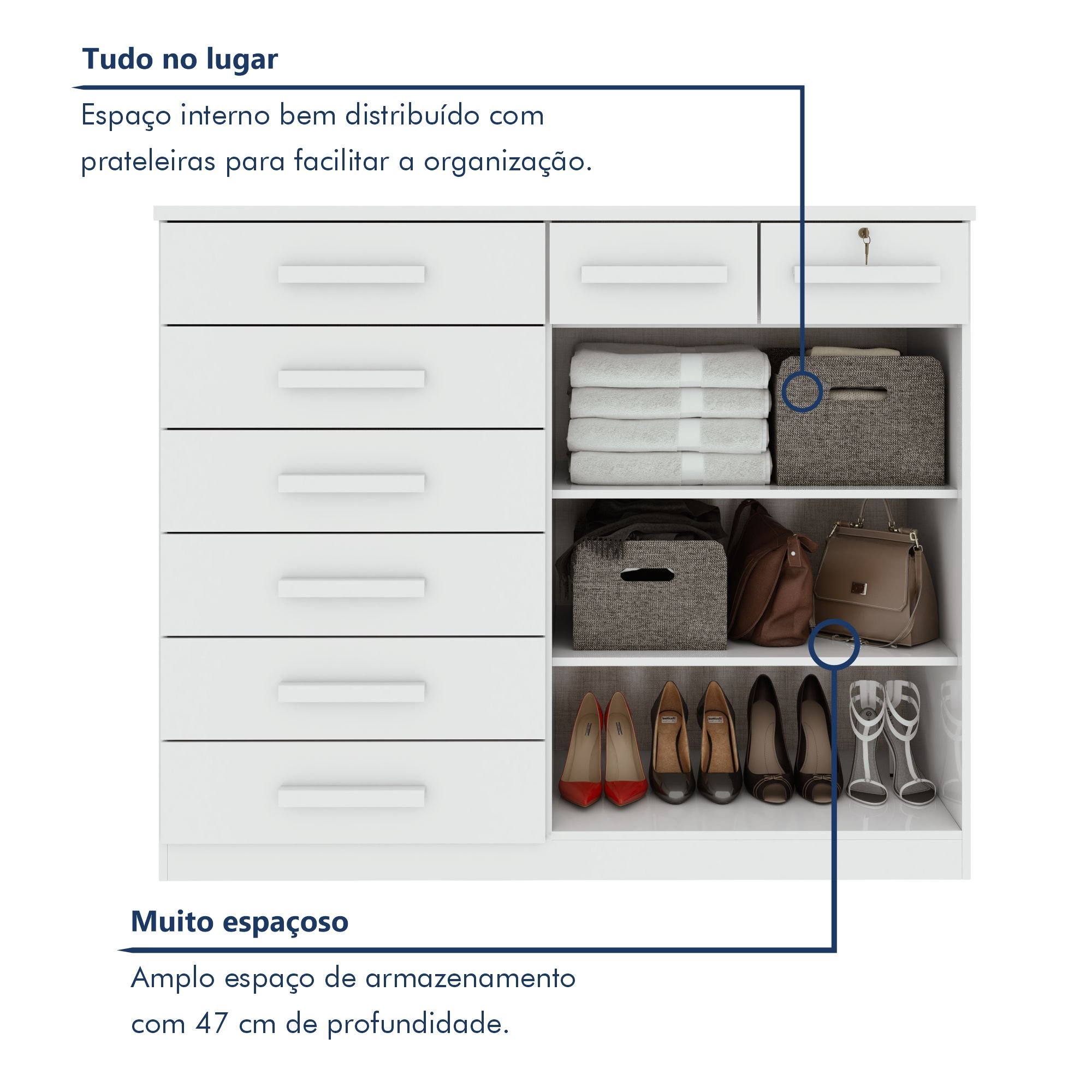 Cômoda 8 Gavetas 2 Portas Toronto Lopas | MadeiraMadeira