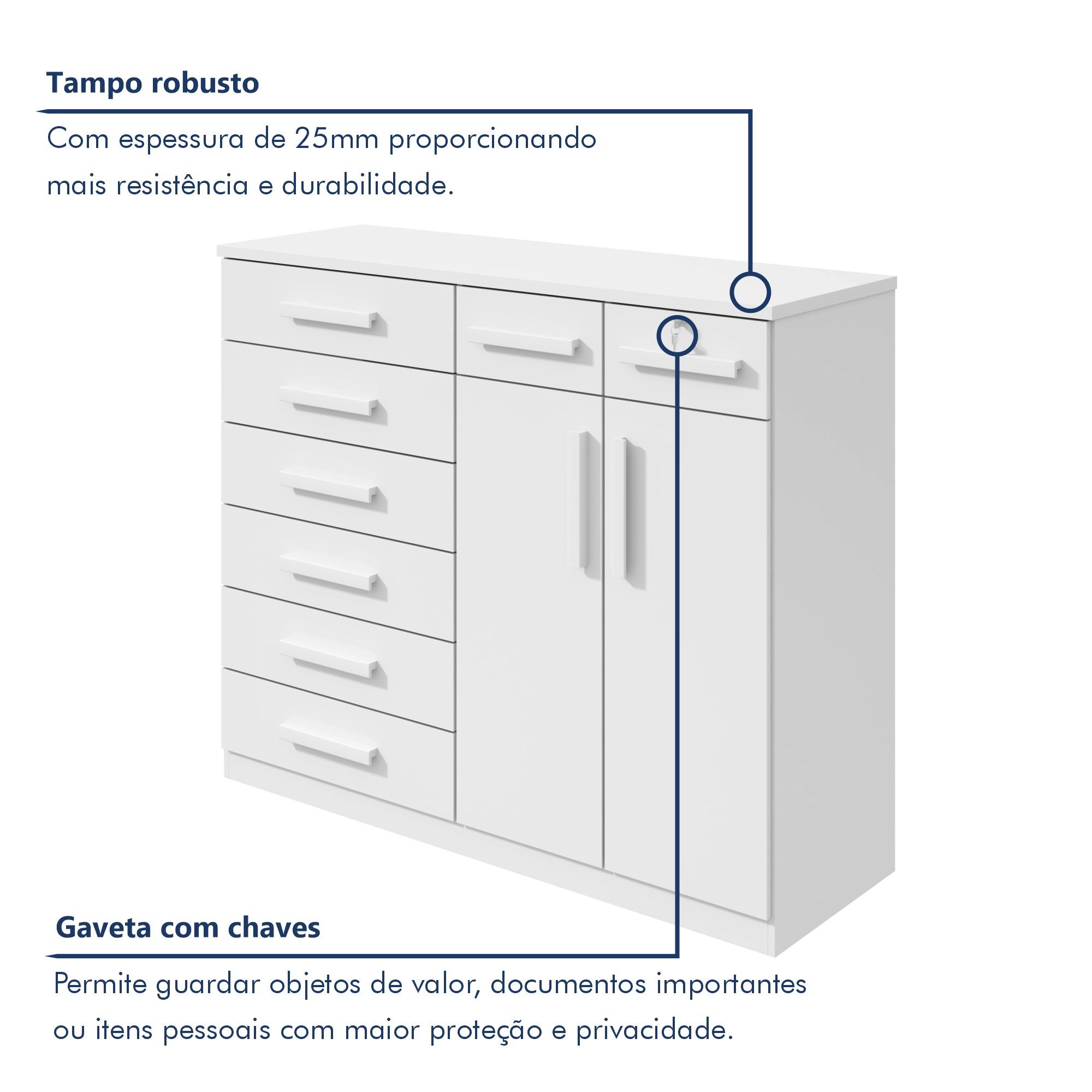 Cômoda 8 Gavetas 2 Portas Toronto Lopas - 4