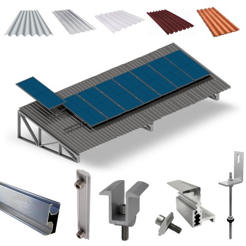 Kit Estrutura Fixador Linha C 1,20m para 8 Placas Solar Alumínio Inox Telha Fibro Ondulada Viga Metá