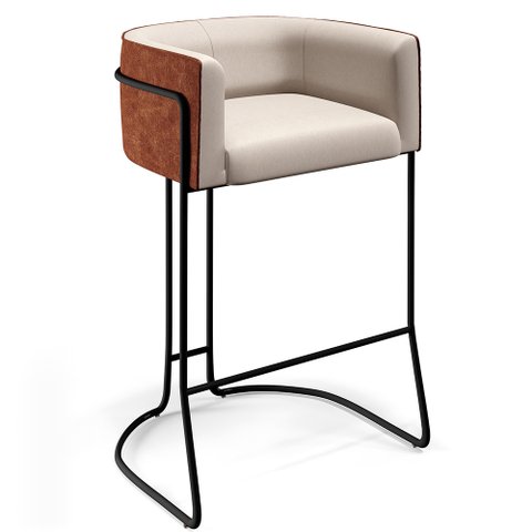 Banqueta Decorativa Fixa Base Aço Preto Betina D02 Linho Bege C-107 Corano Marrom B-38 - Lyam