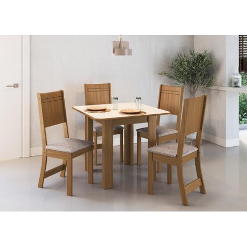 Conjunto Sala de Jantar Fidelitá Pequim com 4 Cadeiras Freijó/off-white Assento Linho