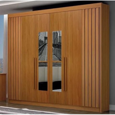 Guarda Roupa Casal com Espelho 100% MDF 6 Portas 6 Gavetas 235cm Ripado São Carlos Cinamomo - Leifer