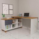 Ver imagem 2 de Mesa Escrivaninha em L 2 Gavetas e Nichos Golden A06 - Mpozenato