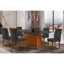 Ver imagem 1 de Conjunto: Mesa Sala Jantar Luna Tampo Madeirado C/ Vidro Reto 180x90 e 6 Cadeiras Amsterdã