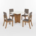 Ver imagem 2 de Conjunto Sala Jantar Mesa Vértice 90cm Canto Reto com Vidro 4 Cadeiras Milla Marrom/Nature/Off White/Amêndoa